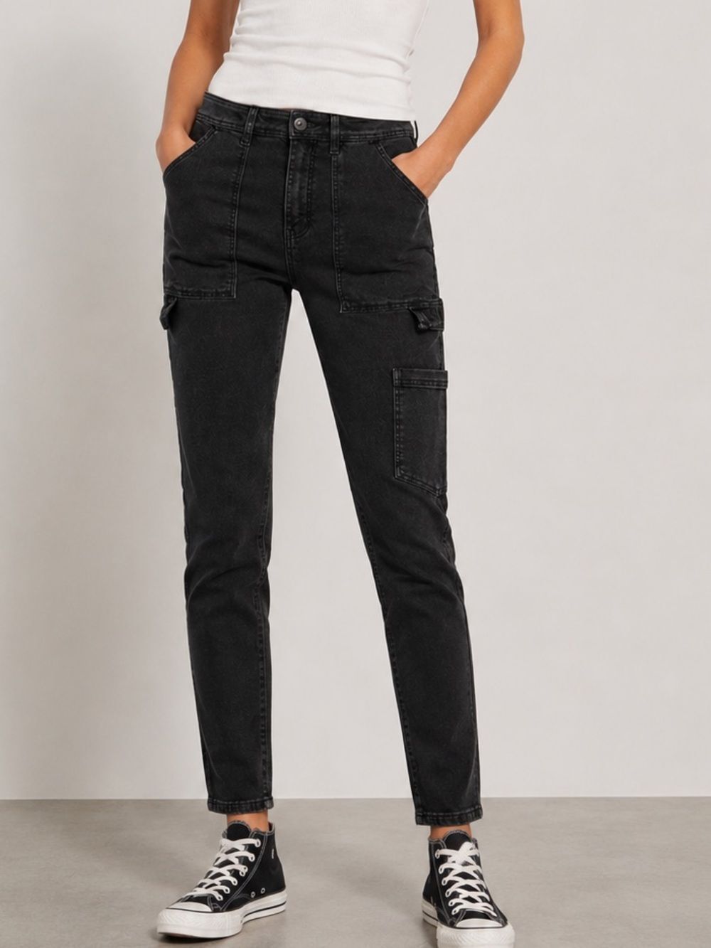 H&M Black Twill Utility Pants Sz.8